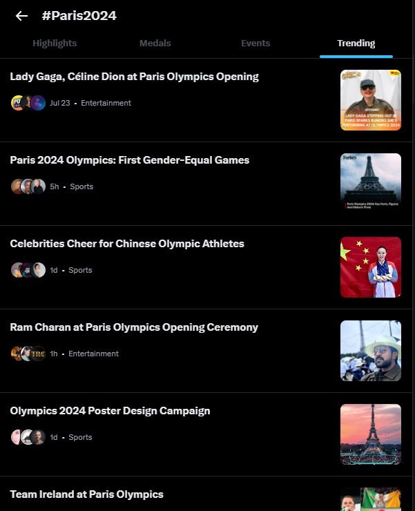 trending feature on X platform for Paris 2024 Olympics